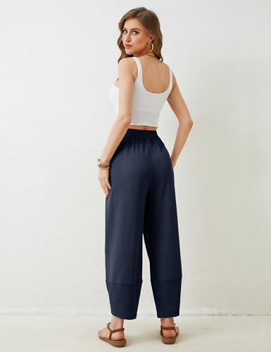 Image of Himosyber Women Cotton Pants Wide Leg Pants Casual Loose Baggy Elastic Waist Beach Palazzo Harem Pants