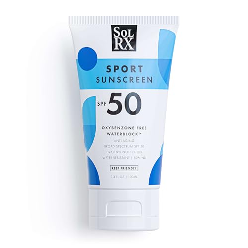 SolRX SPORT SPF 50 Sunscreen, Oxybenzone Free, Broad Spectrum UVA/UVB, Fragrance Free, Reef Friendly