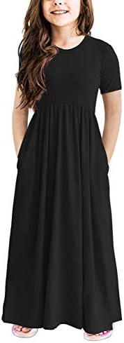 storeofbaby Girls Summer Maxi Dress Casual Solid Black Long Dresses for Holiday