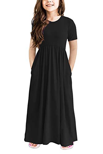 Storeofbaby Girls Summer Maxi Dress Casual Solid Black Long Dresses For Holiday #TOP8