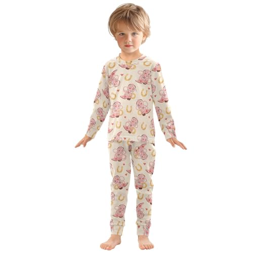 Pajama Sets Long Sleeve Cowboy Boots Horseshoes Hearts Soft Comfy Sleepwear 2 Piece PJS 3-8T2