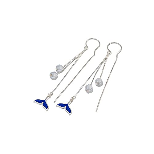 Pendientes de mujer Orecchini a coda di pesce blu con nappe lunghe in argento sterling S925 Pendientes Colgantes para Mujer Niña