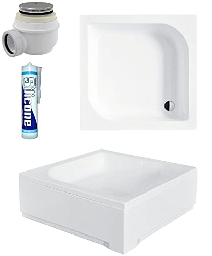 ECOLAM Receveur de douche carré Ares 70x70 cm Hauteur: 29,5 cm, Profondeur: 16,5 cm, siphon+ silicone. Receveur de douche acrylique blanc Cover