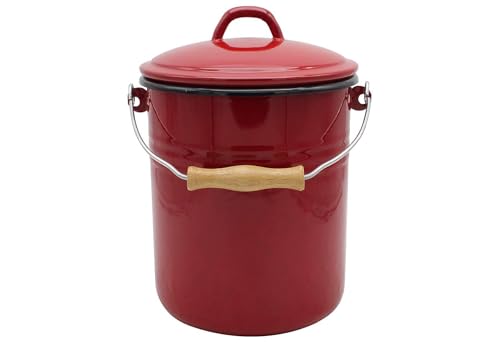 Mülleimer M10R mit Deckel emailliert, rot, 10 Liter