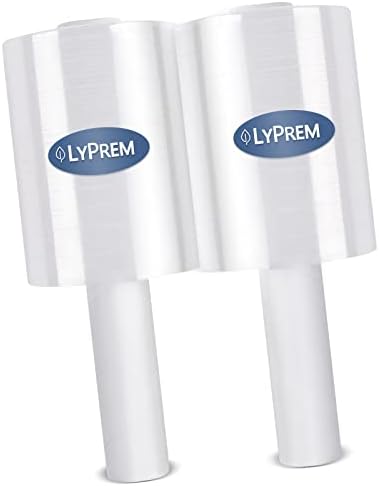 LyPrem Industrial Stretch Wrap 5"x1000'Roll with Handle 80 Gauge Extra Thick Durable Self-Adhering Plastic Wrap for Pallet Wrap Moving Supplies Industrial Strength Heavy Duty Shrink Film(2 Pack)