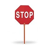 PALETA STOP / PASO DOBLE CARA Paleta de señalización de tráfico serigrafiada por ambas caras: una con “STOP” y la otra con “PASO” o “Dirección Obligatoria”. Fabricada en PVC resistente y equipada con mango naranja de aluminio remachado a la placa para una mayor seguridad, durabilidad y agarre firme.