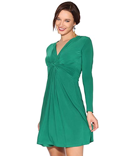 KRISP 9878-DKGRN-10: Long Sleeve Knot Front Dress