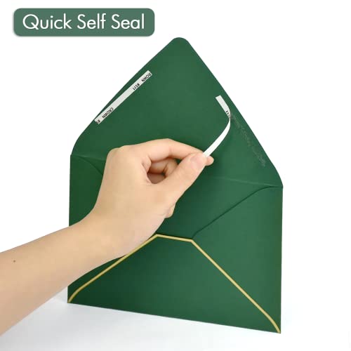 image for AZAZA A7 Green Envelopes 50 Pack With Gold Border Christmas Envelopes 