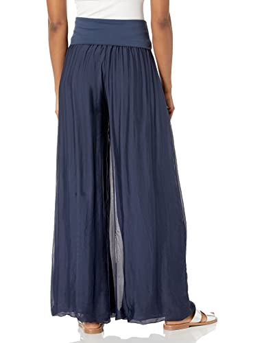 M Made In Italy Women's Silk Palazzo Pants, Navy, Medium #TOP1