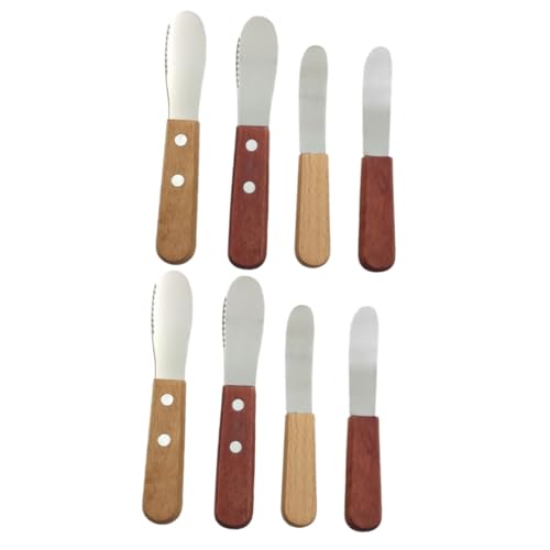 Cabilock 2sets Butter Scrapers Cheese Cutters Stainless Cutters with Wooden Handle Jam Spatula Cheese Butter Spreader Knife 4pcs*2