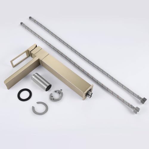 SHANFO Waschtischarmatur Gold, Wasserhahn Bad Hoch Wasserfall, 360° Schwenkbar Mischbatterie Waschtisch, Einhebelmischer für Bad, Hoch Armatur, Gold Gebürstet, 6M4OK-T