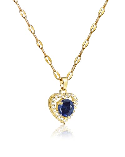 Teppdfann Sapphire Heart Necklace for...