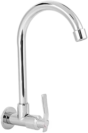 Kitchen Faucet, Water Sink Faucet Single-Tube Cold Wall-Mounted, 360° Rotatable G1/2inch Water Kitchen Tap Without Hose, Copper Outlet, Silver(Wall-Mount, No Basin Faucet)