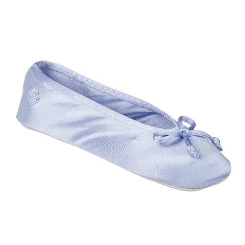 Image of Isotoner Women's Satin Ballerina Slippers with Classic Ribbon Bow and Suede Sole