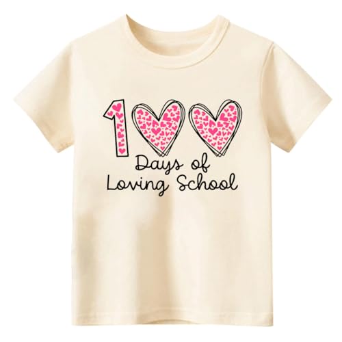 Image of Kids Little Boys Girls 100 Days of School Shirt Short Sleeve Funny Graphic Letters Print Celebration Top