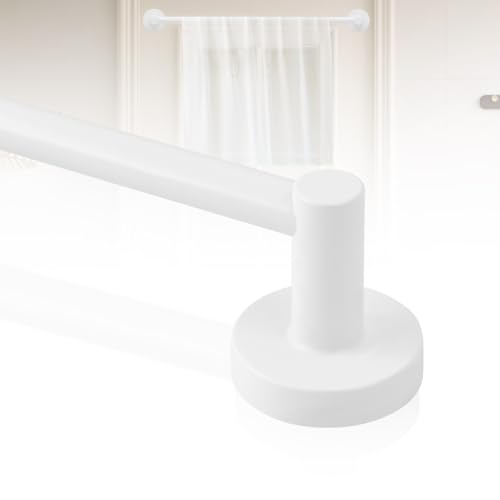 HTZON White Magnetic Curtain Rod for Door:Magnet Curtain Rods for Classroom Whiteboard, Small Adjustable Magnetic Towel Bar, Tool-Free French Magnet Rod with Leather Protective Cover No Drilling, 16-28"