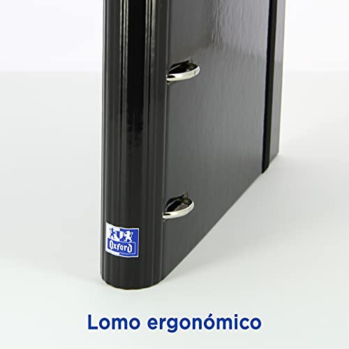 Oxford, Ordner mit 4 Ringen, extra dicker Deckel mit Gummi, inklusive Ersatz-Raster und herausnehmbarer Tafel, Größe A4+, Schwarz