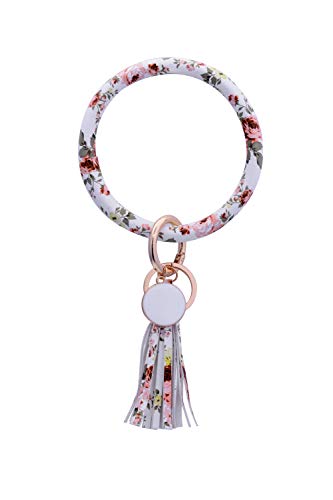 EEJART Wristlet Key Ring Bracelet Circle Key Ring Keychain- Large PU Leather Tassel Bangle Bracelet Holder for Women Girls