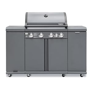 Brand Man Gas Outdoor Kitchen Island Grill Storage Cabinets 52000BTU Stainless Steel Patio Garden Cooking Propane Gas BBQ Grill with Side Burner Gray 4 Burner