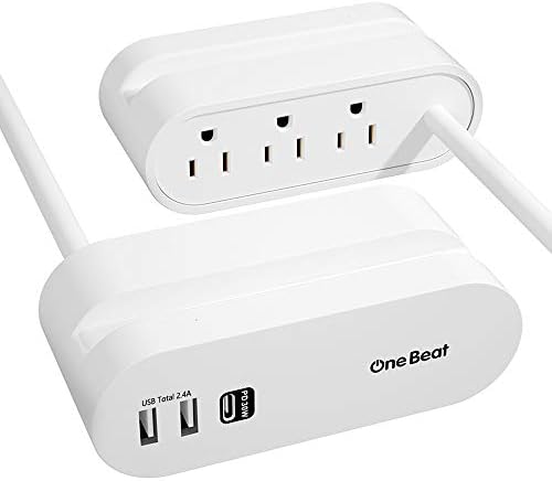 USB C Power Strip with Power Delivery Charger, 3 Outlets & 3 USB Ports(1 30W PD, 2 USB-A 2.4A) Charging Station with Phone Holder Flat Plug 5ft Long Extension Cord for Home Office Travel