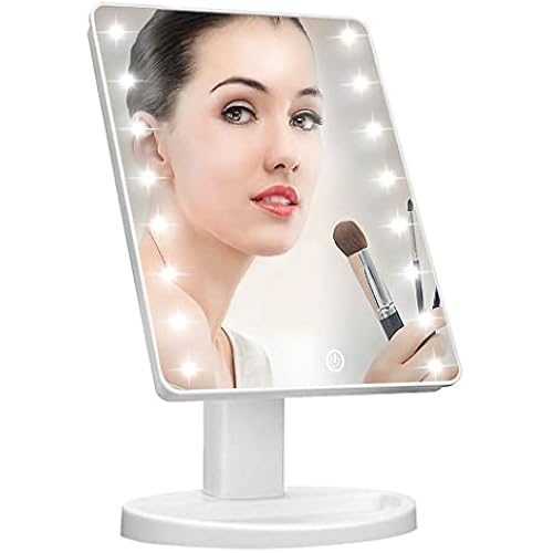 KOOKIN Lighted Vanity Makeup Mirror 16 Led Lights 180 Degree Rotation Lighted Makeup Mirror Touch Screen Adjusted Brightness Desk Mirrors USB Dual Supply Bathroom Light Up Makeup Mirrors (White)