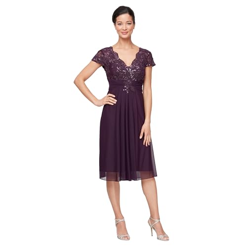 Image of Alex Evenings Women's Women's Short Sleeveless A-line Gown with Embroidered Empire Bodice, Cocktail Dress for Special Occasions
