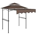 Outsunny 8' x 5' Grill Gazebo, Double Tiered Outdoor BBQ Gazebo with Side Awning, 2 Side Shelves and 6 Hooks for Patio, Deck, Yard, Brown