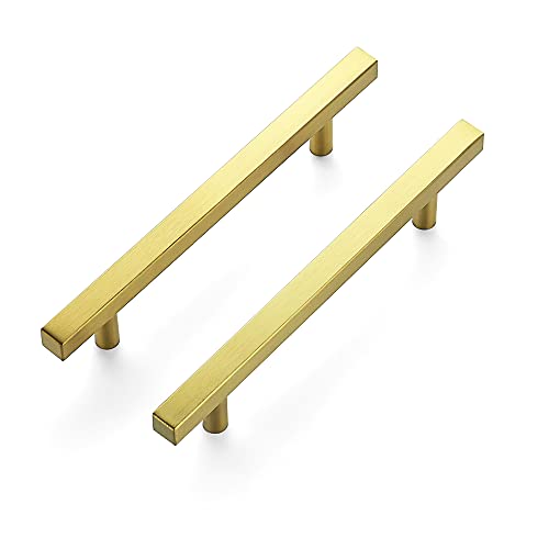 Image of Ravinte 50 Pack 7.38 Inch Square Cabinet Pulls Brushed Brass Stainless Steel Kitchen Drawer Pulls Cabinet Handles 7-3 /8 inchLength,5 inch Hole Center