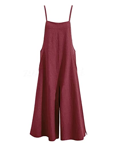 Image of YESNO Women Casual Loose Long Bib Pants Wide Leg Jumpsuits Baggy Cotton Rompers Overalls with Pockets PZZTYP2