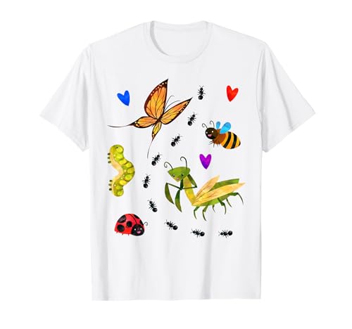 Kawaii Bugs Insecto Mariquita Abeja Mantis Mariposa para Niño Niña Camiseta