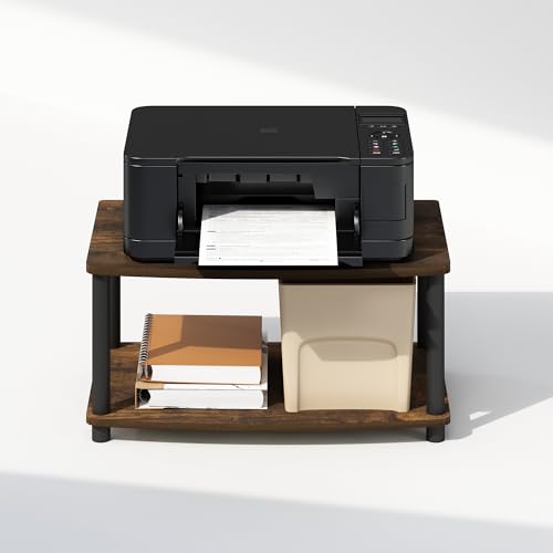 Image of Furinno Turn-N-Tube Toolless Printer Stand with Storage, 2-Tier Printer Table, Under Desk Printer Stand, for CPU, Office Supplies, for Study Room, Living Room, Amber Pine