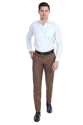 Image of Men's Stretchable Solid Plain Formal Trousers - Regular Fit Stylish Pants for Office & Party, Fashionable Dress Trousers for Men