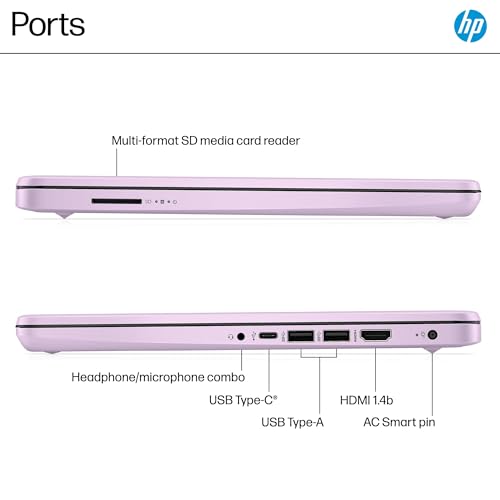 Image of HP 14 Ultra-Light Laptop for Student & Home (14 inch LED, 1-Year Office 365, Intel 4-Core N150 (>N4120), 4GB RAM, 128GB Storage + 64GB SD Card), Long Battery Life, Fast Charge, Webcam, Win 11 S, Lavender
