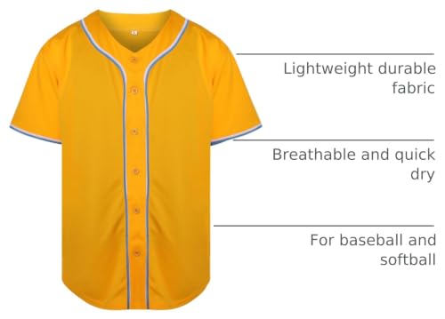 Phoneutrix Blank Plain Hip Hop Hipster Baseball Jersey Button Down Shirts Sports Uniforms Men Women Jersey (Yellow, Small) by Phoneutrix - Image 4