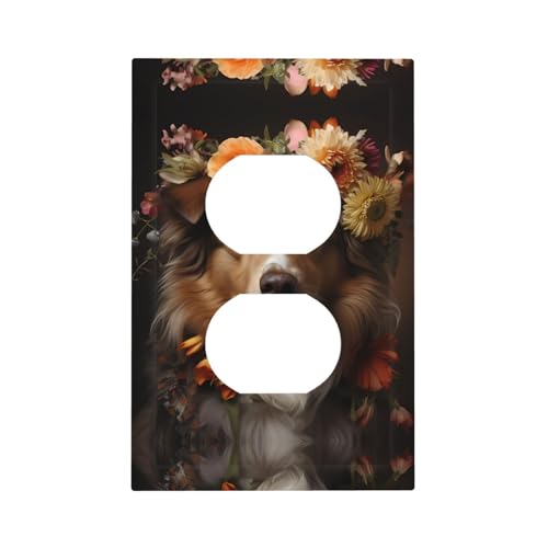 ModernDog Girl con flores impresas cubiertas decorativas para interruptores, paneles de pared duraderos para interruptores de luz y enchufe