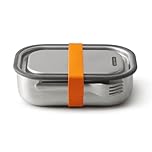 Black+Blum Stainless Steel Bento Lunch Box with Compartments | 3-in-1 Meal Prep Insulated Food Container for Adults & Kids | Vacuum Lock, Silicone Seal & Fork | Orange, 1L / 34 fl oz