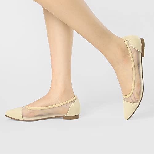 Allegra K Women's Pointed Toe Slip On Beige Mesh Flats - 9 M Us #TOP1