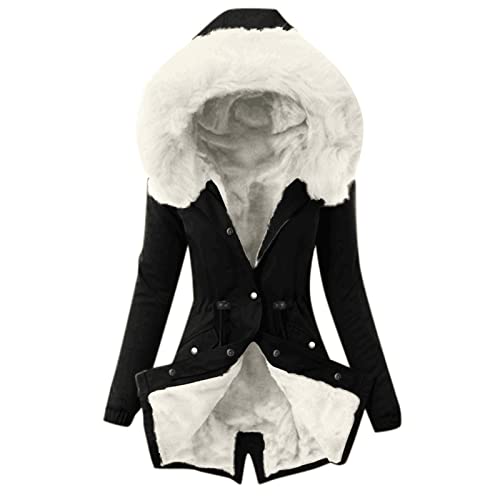 Generisch Frauen Wintermantel mit Reverskragen Langjacke als warme Oberbekleidung für kalte Tage (White, S)
