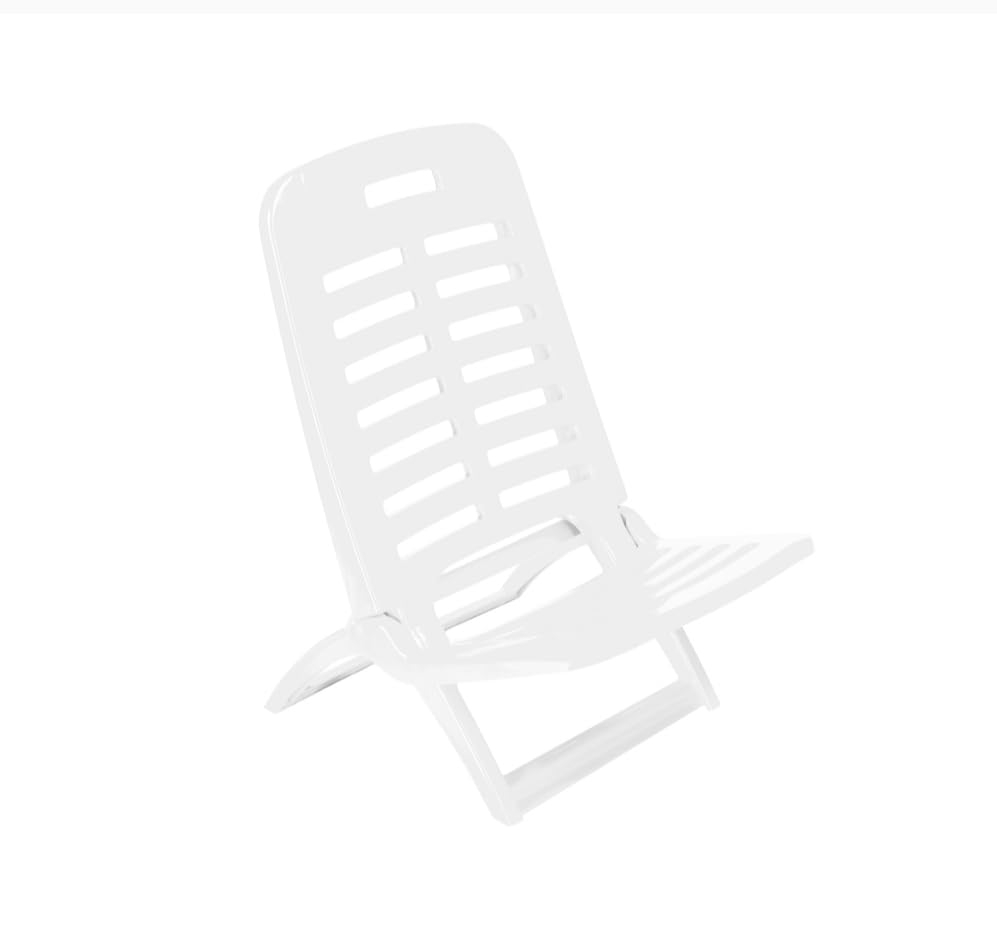 EMPOTEC Tumbona de playa o jardín de plástico polipropileno blanco, cómoda, plegable, ligera, 2 kg, fácil transporte, 39,5 x 56 x 61,5 cm