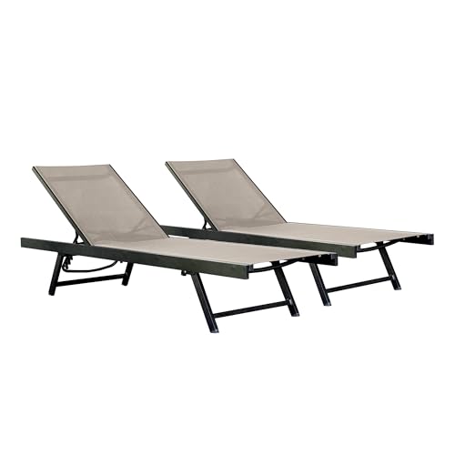 Image of Vivere Aluminum Urban Sun Lounger 2 Pack, Full Recline, Made with Premium Phifertex Outdoor Fabric - 265 lb Capacity (Cocoa)