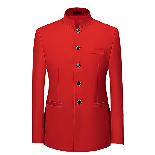 Men's China Blazer Slim Fit Long Sleeve Stand Collar Solid Jackets Wedding Business Meetings Chinese Tunic Suit Plus Size