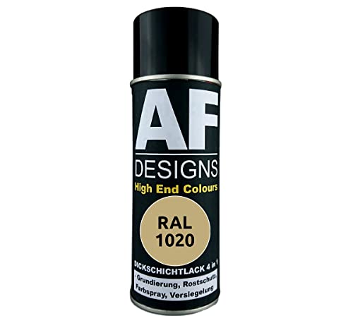 Alex Flittner Designs Peinture de protection 4-en-1 RAL 1020 Jaune olive Peinture de protection pour métal en spray Aérosol de peinture antirouille