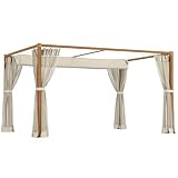 Outsunny Pérgola de Jardín 4x3 m Cenador para Exterior con Marco de Aluminio con Mosquiteras Laterales de Malla Techo Retráctil para Patio Terraza Natural