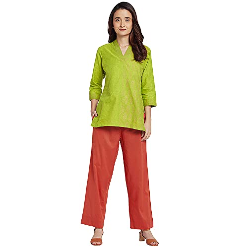 Image of GO COLORS Women Blue Stripe Cotton Wide Pants
