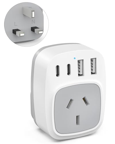 Yundian UK Travel Adapter,AU to UK Travel Plug with 2 USB C Ports and 2 USB A Fast Charging, Travel Power Plug for Ireland England Scotland Kenya London British Irish Hong Kong - White