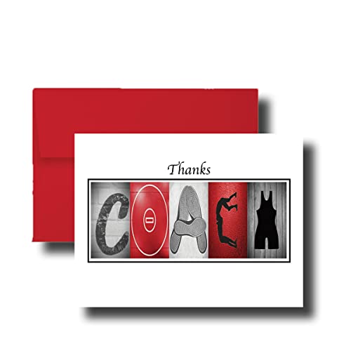 Personalized Wrestling Coach Thank You Card – Red Design, 5x7 Flat or Folded Greeting Card with Envelope Options – Custom Name, End of Season or Senior Night Gift