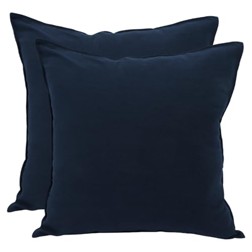 Betadistor Decorative Washed Cotton Cushion Covers 45cm x 45cm/Square Throw Pillowcases for Sofa Bedroom with Invisible Zipper 18x18 Inch Navy Blue Sets of 2, Navy Blue, 519-0408