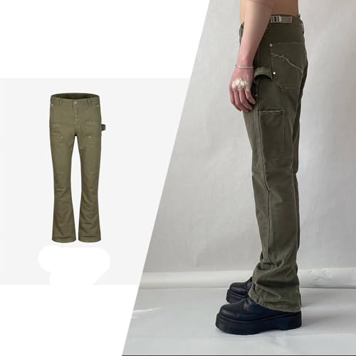 Long Pants, Unisex, Washed and Distressed Military Green Jeans2