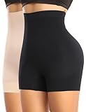 Seamless Slip Shorts for Women Under Dress Shaping Boyshorts Panties Tummy Control Shapewear (#431 High Rise Black+beige, Medium)