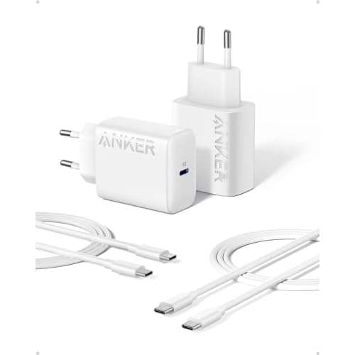 Anker Caricatore USB C 25 W, Caricabatterie con Cavo USB C, Ricarica Rapida PPS Caricabatterie,per iPhone 17 Pro Max/16/15, Samsung S25 Ultra/S24/S23 e Altro (confez 2 cavi 1,5 m inclusi) Bi